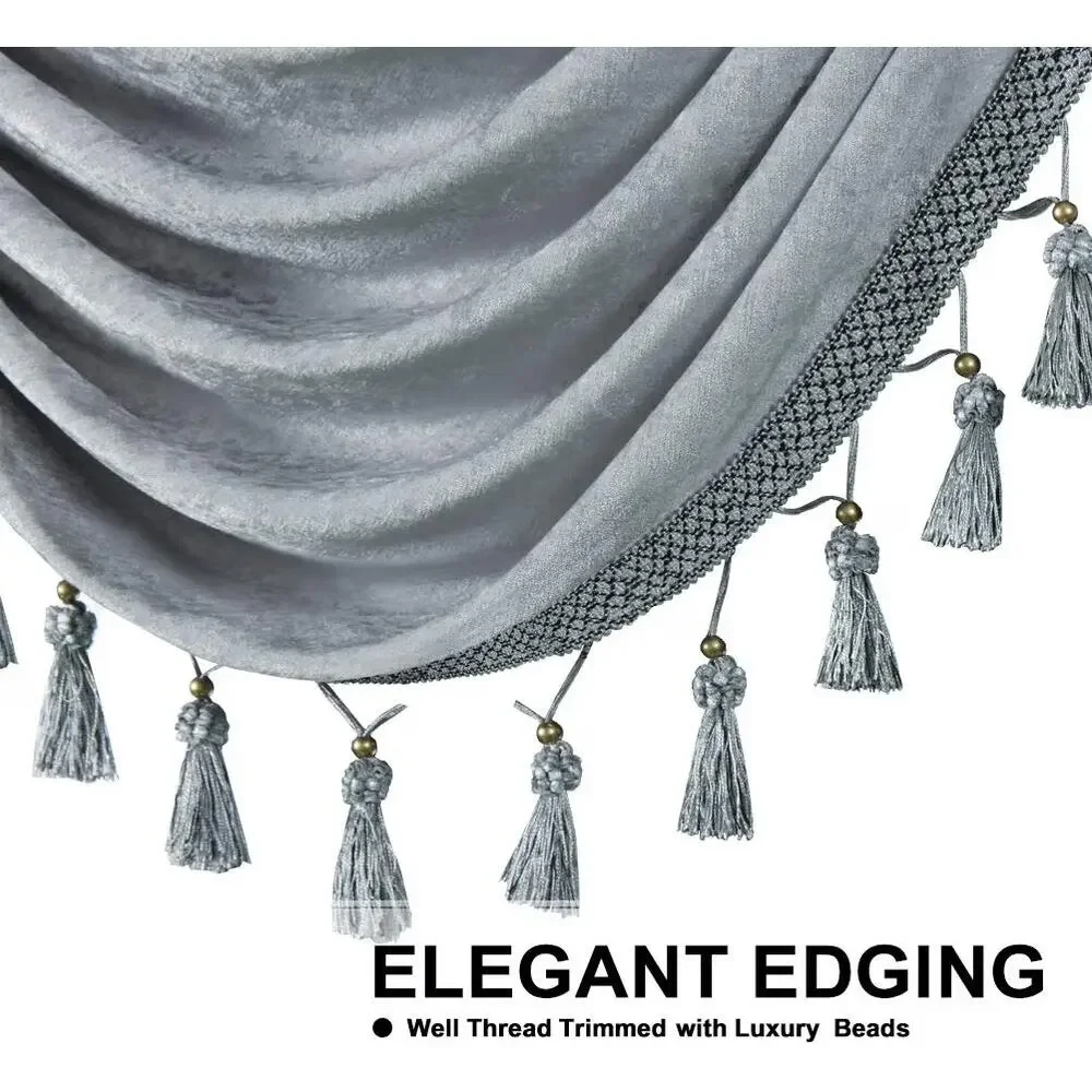 Thick Chenille Window Curtain Gray Valance for Living Room 98” Wide